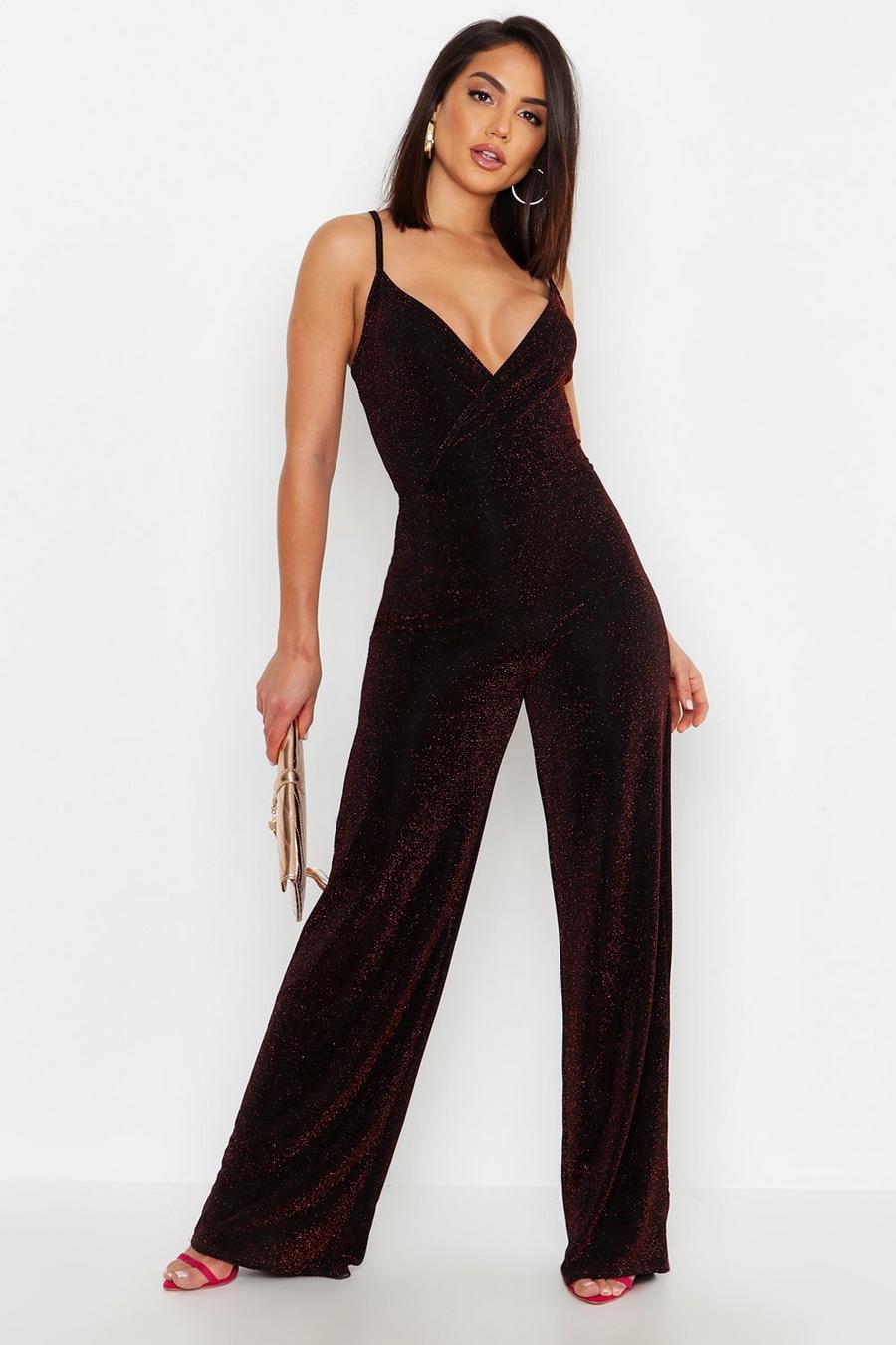 Sparkle Glitter Strappy Wrap Jumpsuit image number 1