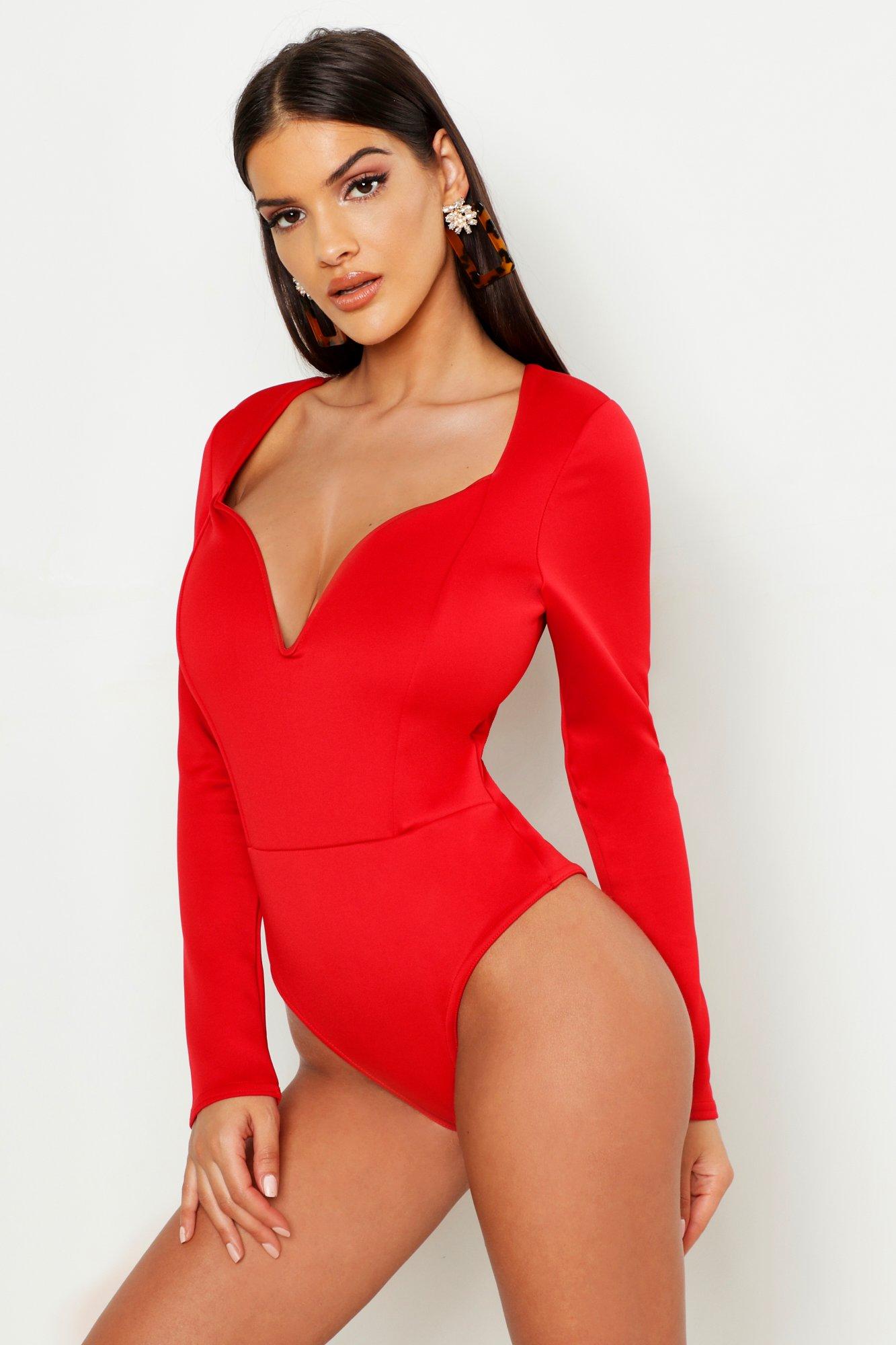 Boohoo Maddie Deep Plunge Bodysuit ($25) ❤ liked on Polyvore featuring  intimates, shapewear, tops…