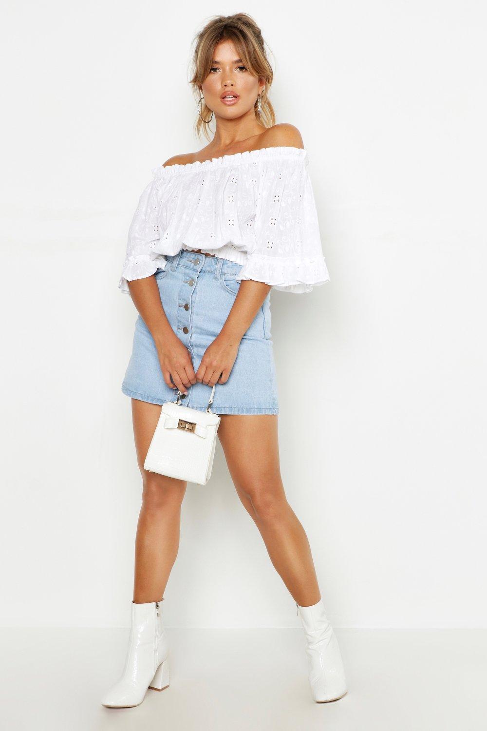 Off The Shoulder Eyelet Crop