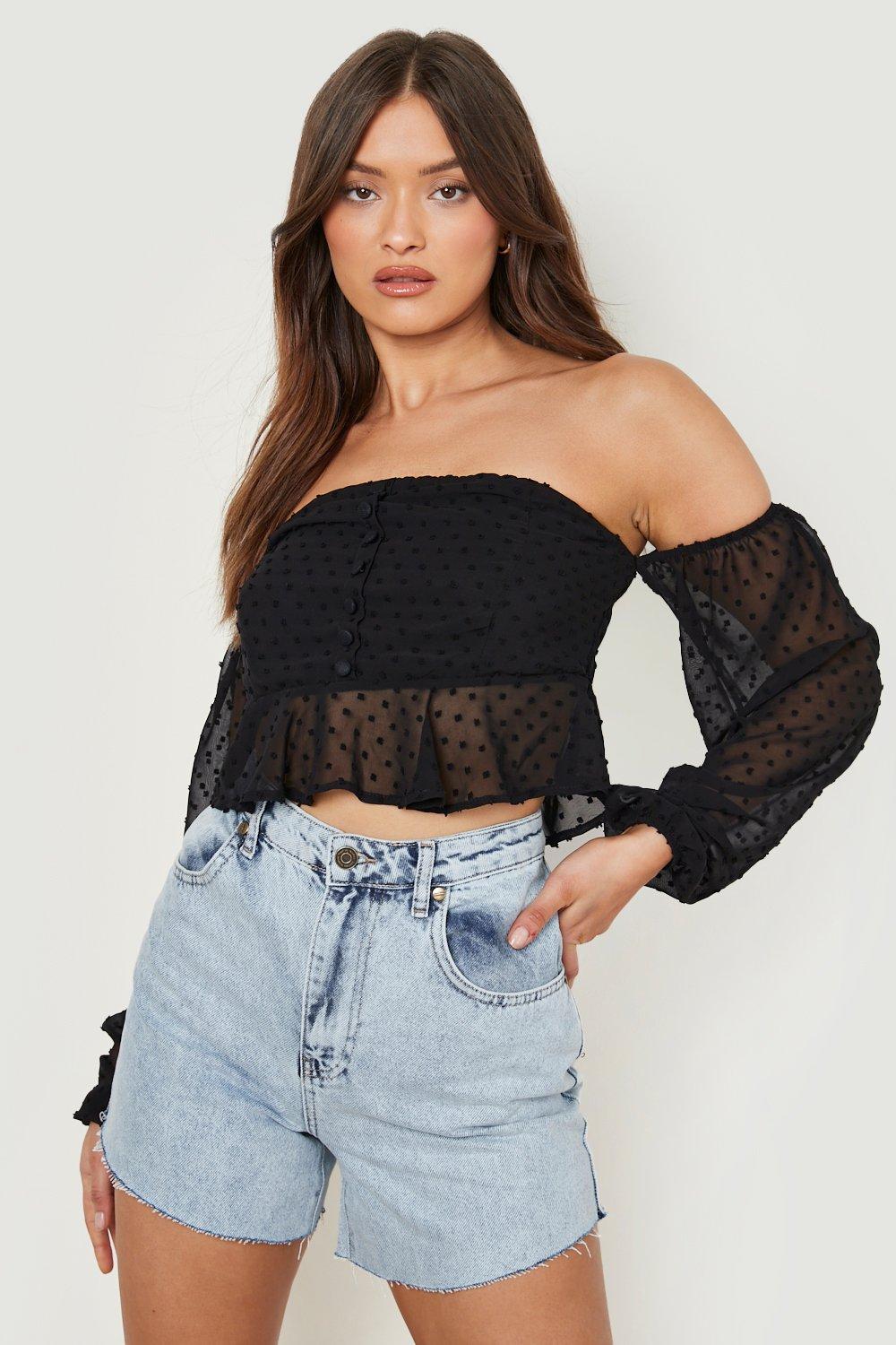 off the shoulder ruffle shirt