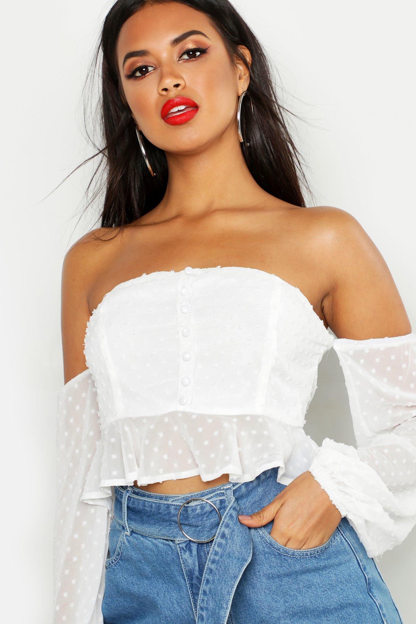 Boohoo white off shop the shoulder top