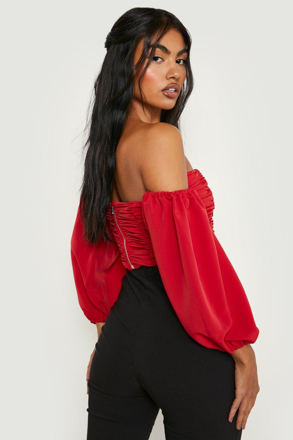 Red ruched best sale crop top