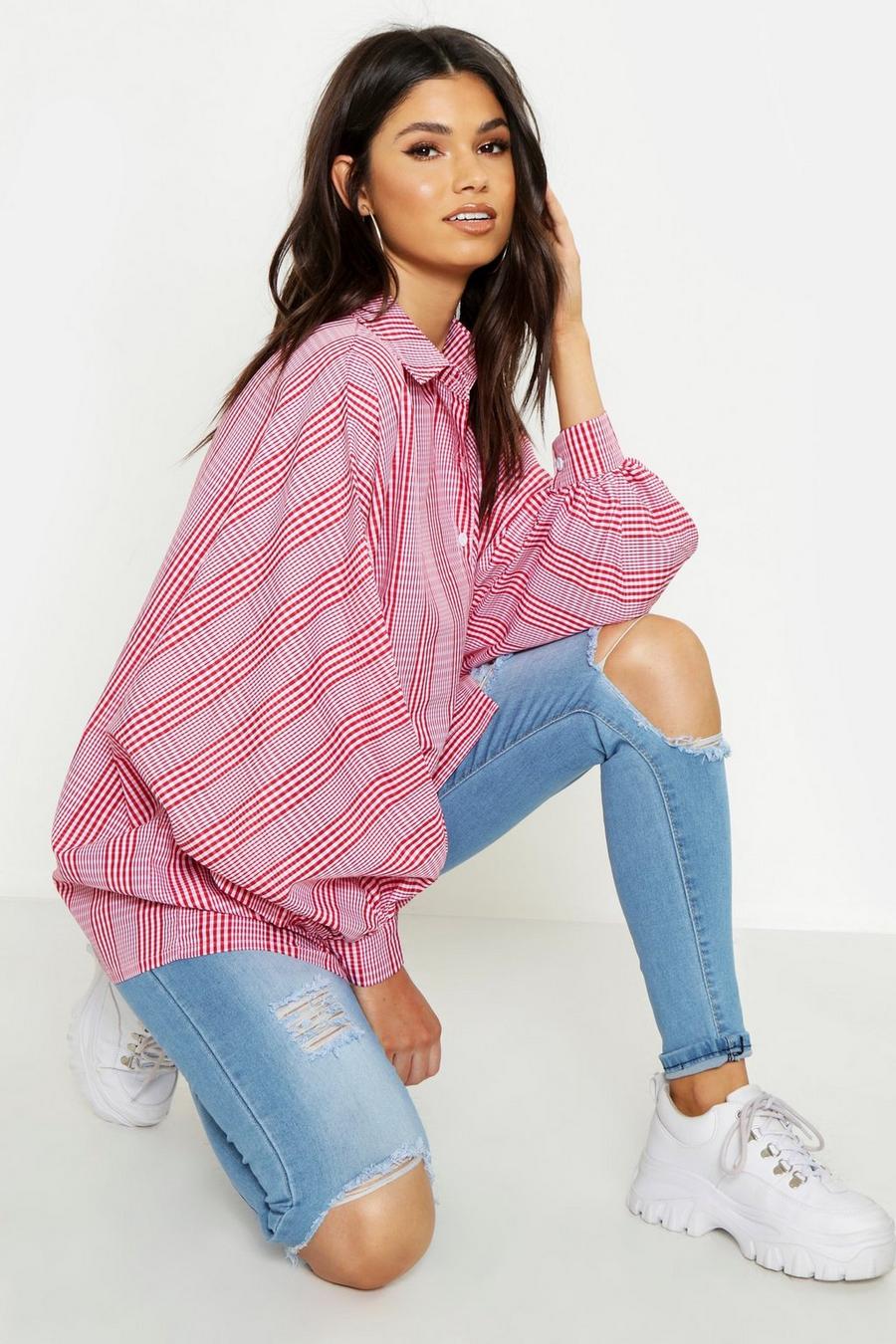 Gingham Flannel Balloon Sleeve Oversized Shirt image number 1