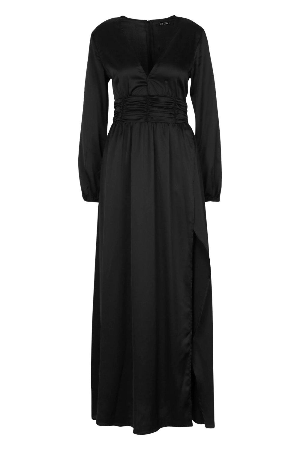 Robe maxi en satin a manches longues fendues boohoo FR