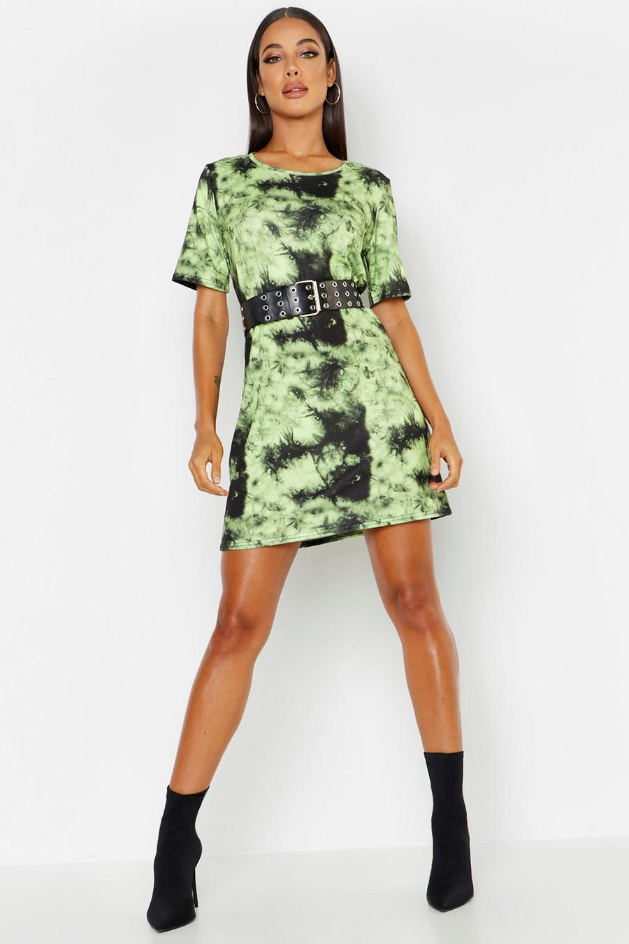 Lime Tie Dye Oversized T-Shirt Dress image number 1