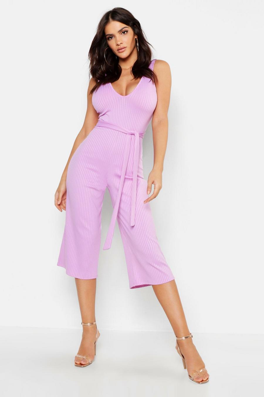Lilac Jumbo Ribbed Culotte Lounge Jumpsuit image number 1