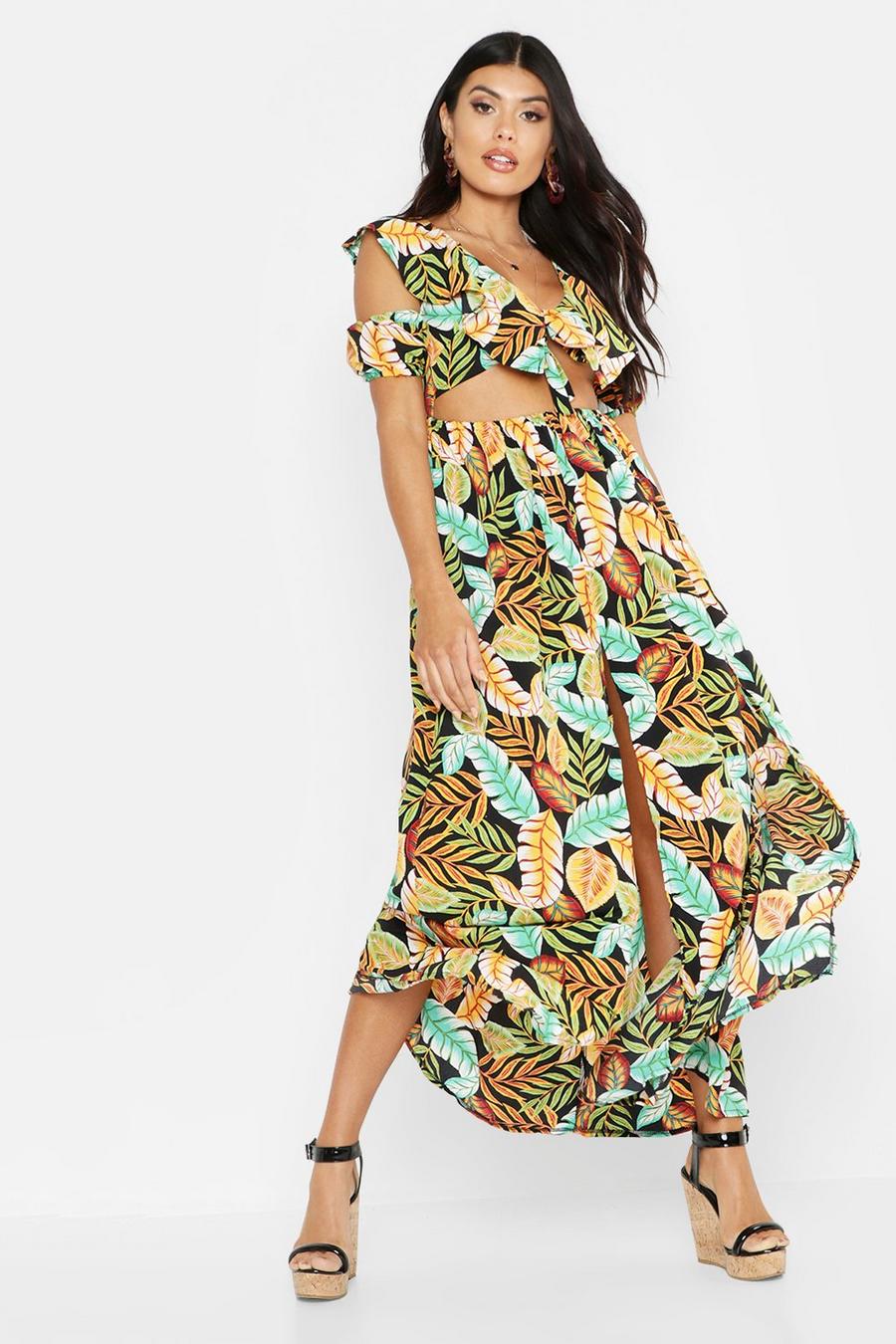 Palm Print Knot Front Maxi Dress image number 1
