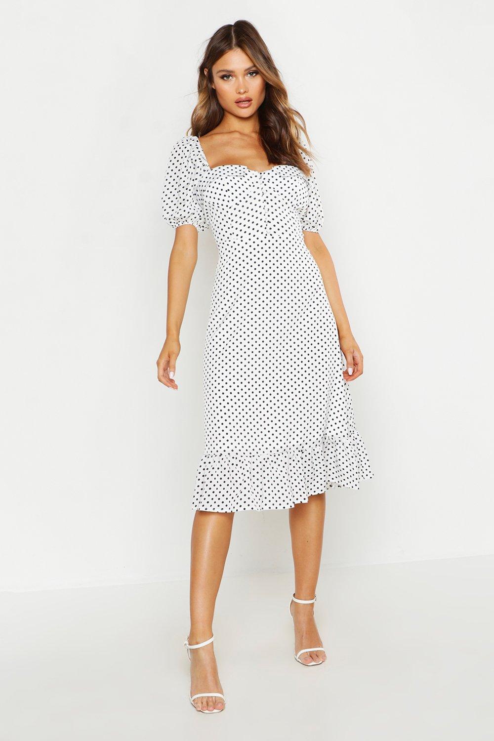 polka dot midi dress with sleeves