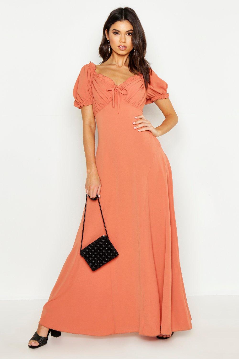 long dress with puffy sleeves