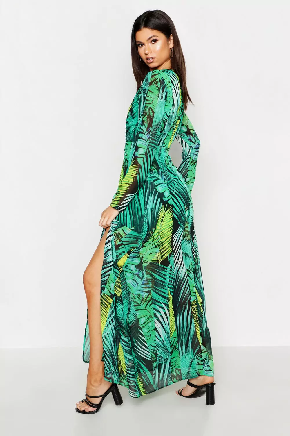 O Ring Plunge Front Palm Print Maxi Dress Boohoo