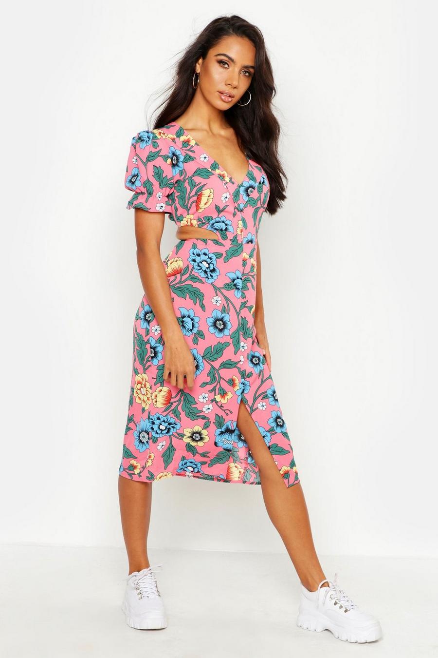 Puff Sleeve Floral Midi Dress image number 1