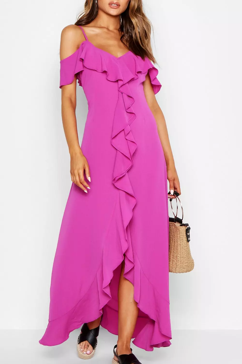 Cold shoulder ruffle on sale detail maxi dress