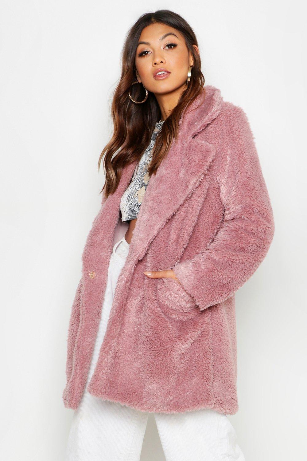 boohoo pink faux fur coat