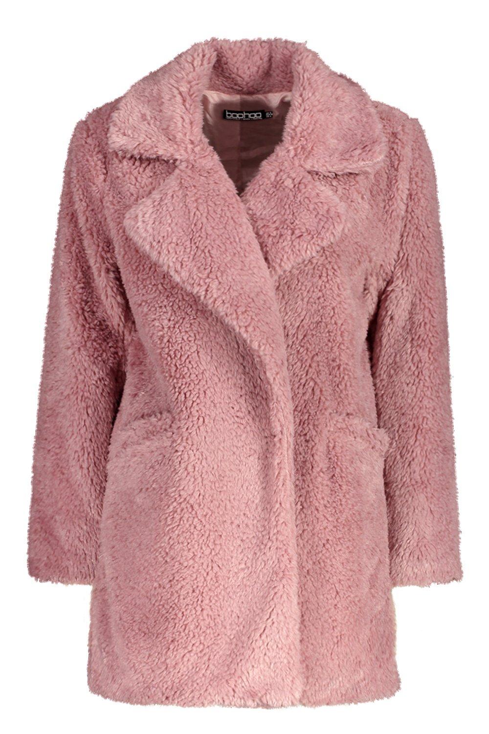 boohoo pink faux fur coat