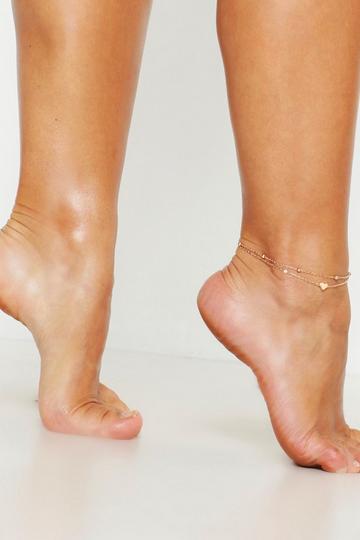 Gold Metallic Heart Simple Layered Anklet