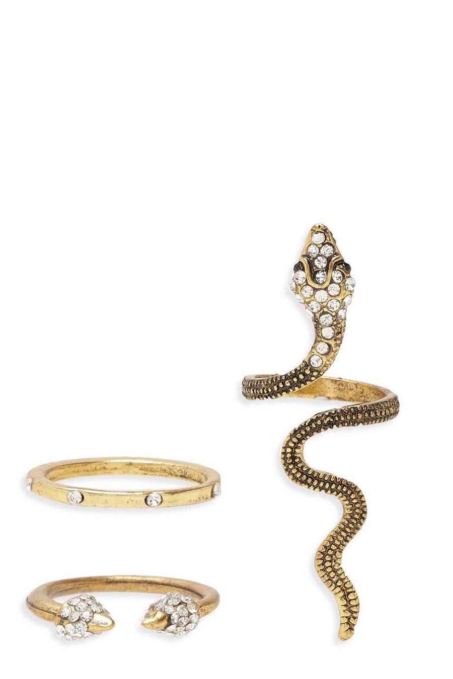 Confezione con anelli a forma di serpente, Oro image number 1