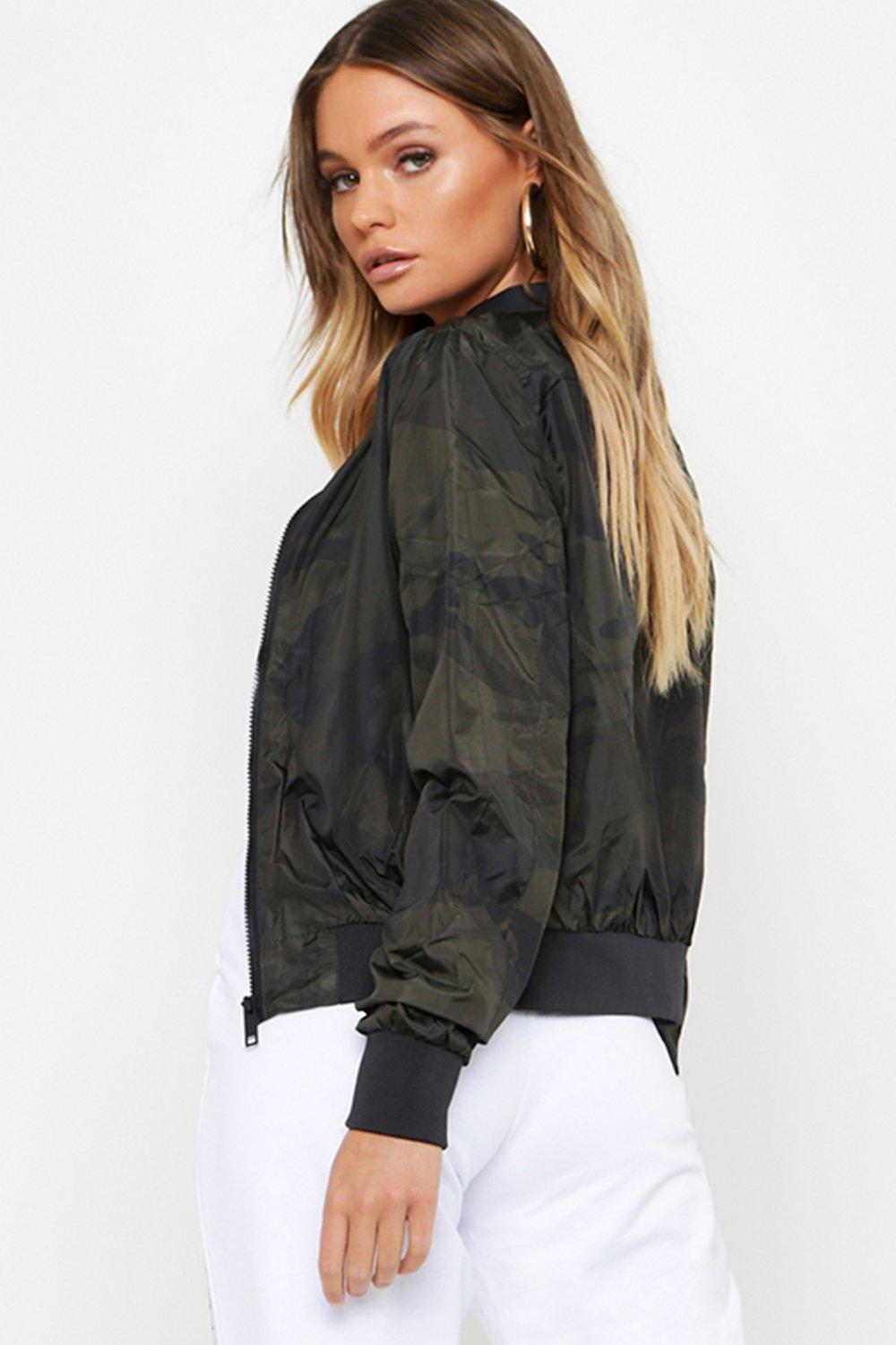 Camo print bomber jacket womens shop