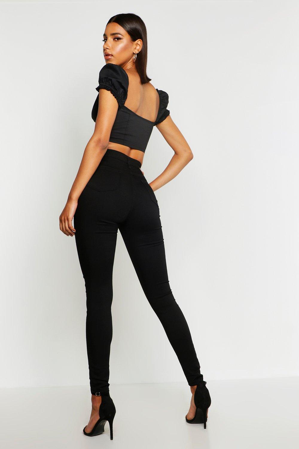 boohoo Tall Super High Waisted Power Stretch Skinny Jeans - Black - Size 4