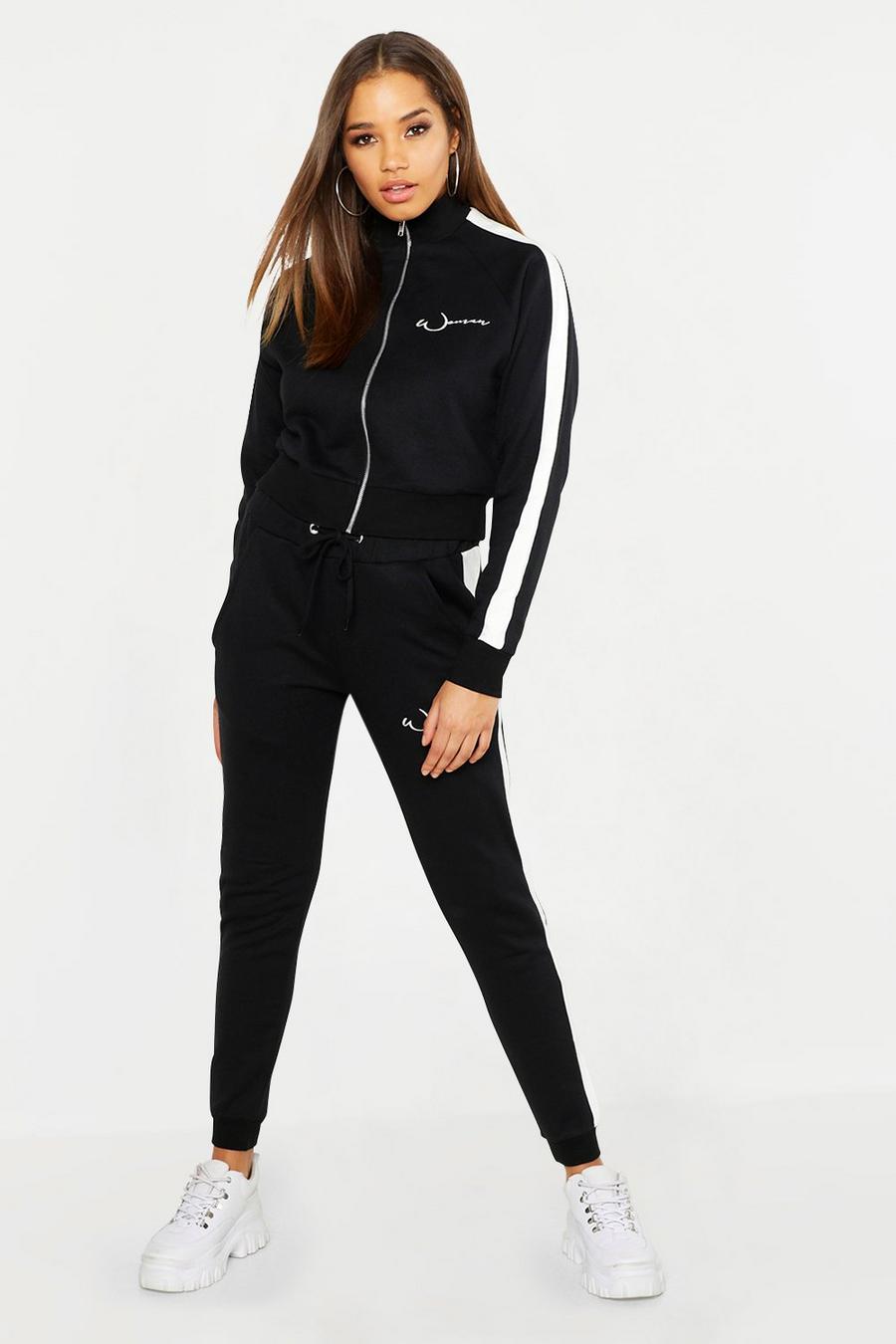 Black negro Woman Embroidery Brushed Back Tracksuit image number 1