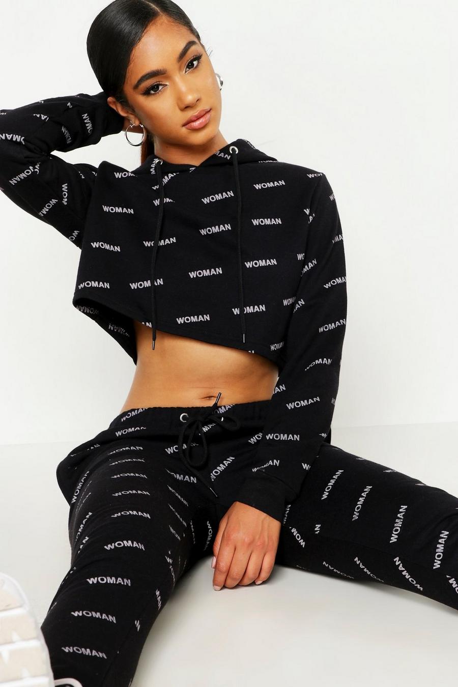 Black Cropped Balloon Sleeve All Over Print Sweat image number 1
