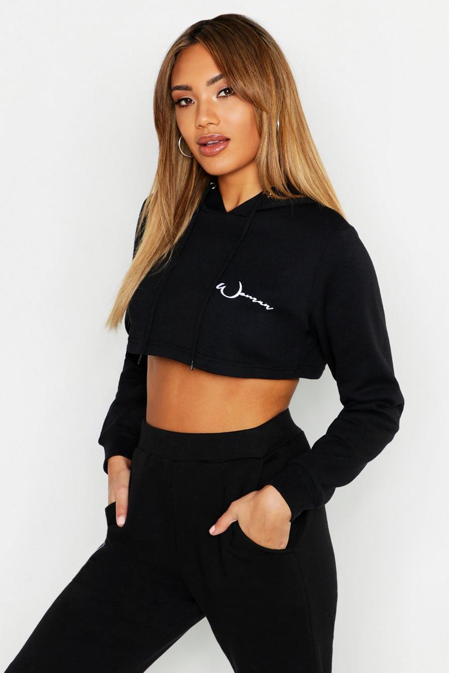 Woman Embroidered Cropped Hoody image number 1
