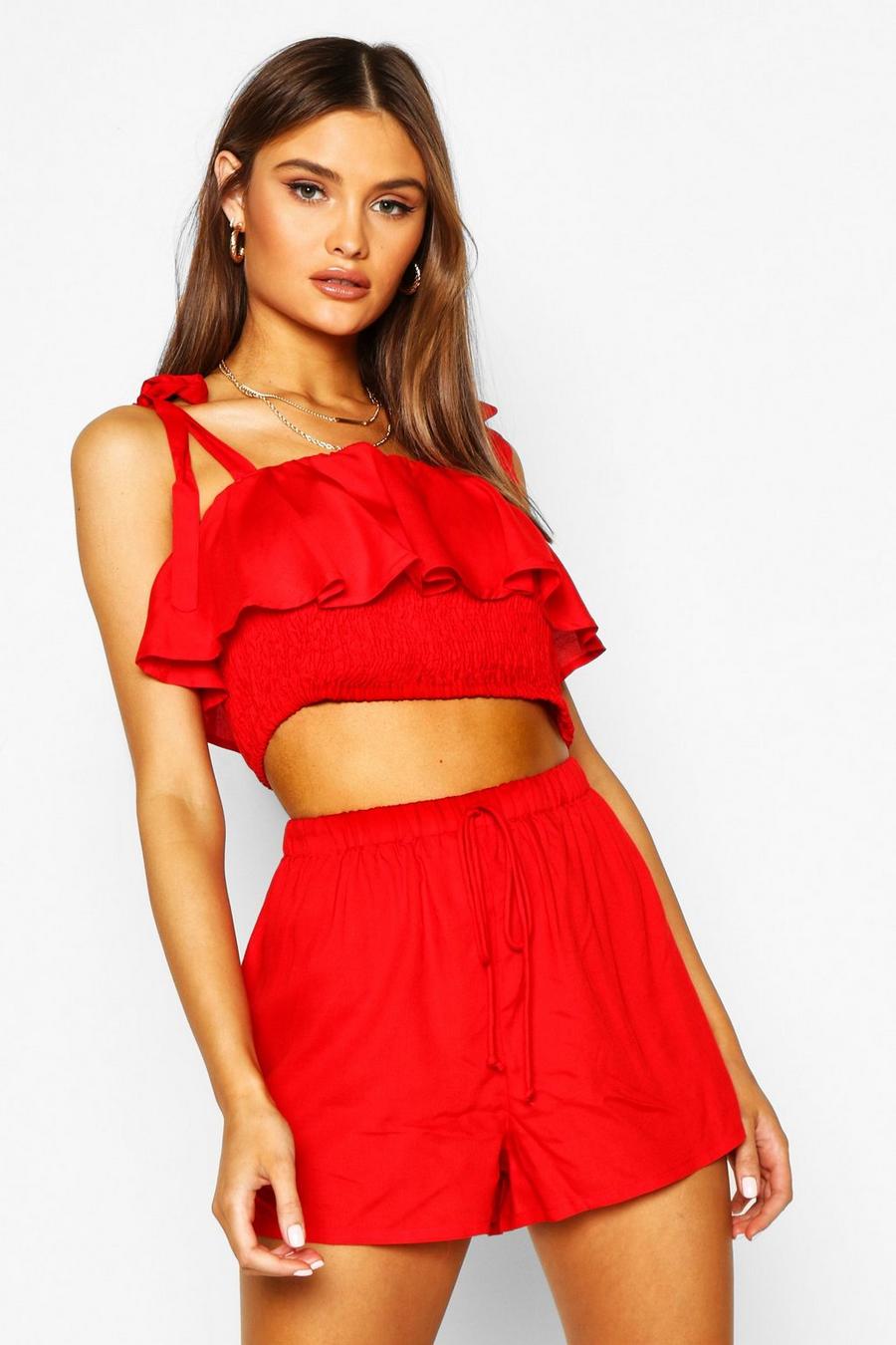 Tie Strap Ruffle Detail Short Co-Ord Set image number 1