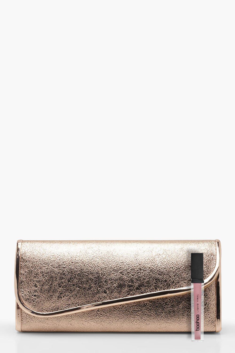 rose gold clutch bag boohoo