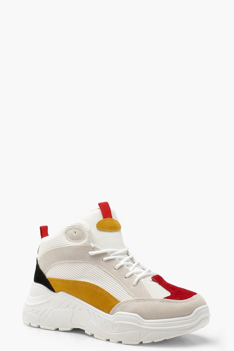Red Colour Block Chunky High Top Sneakers image number 1