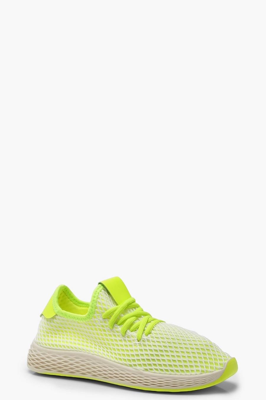 Lime Neon Mesh Lace Up Running Sneakers image number 1