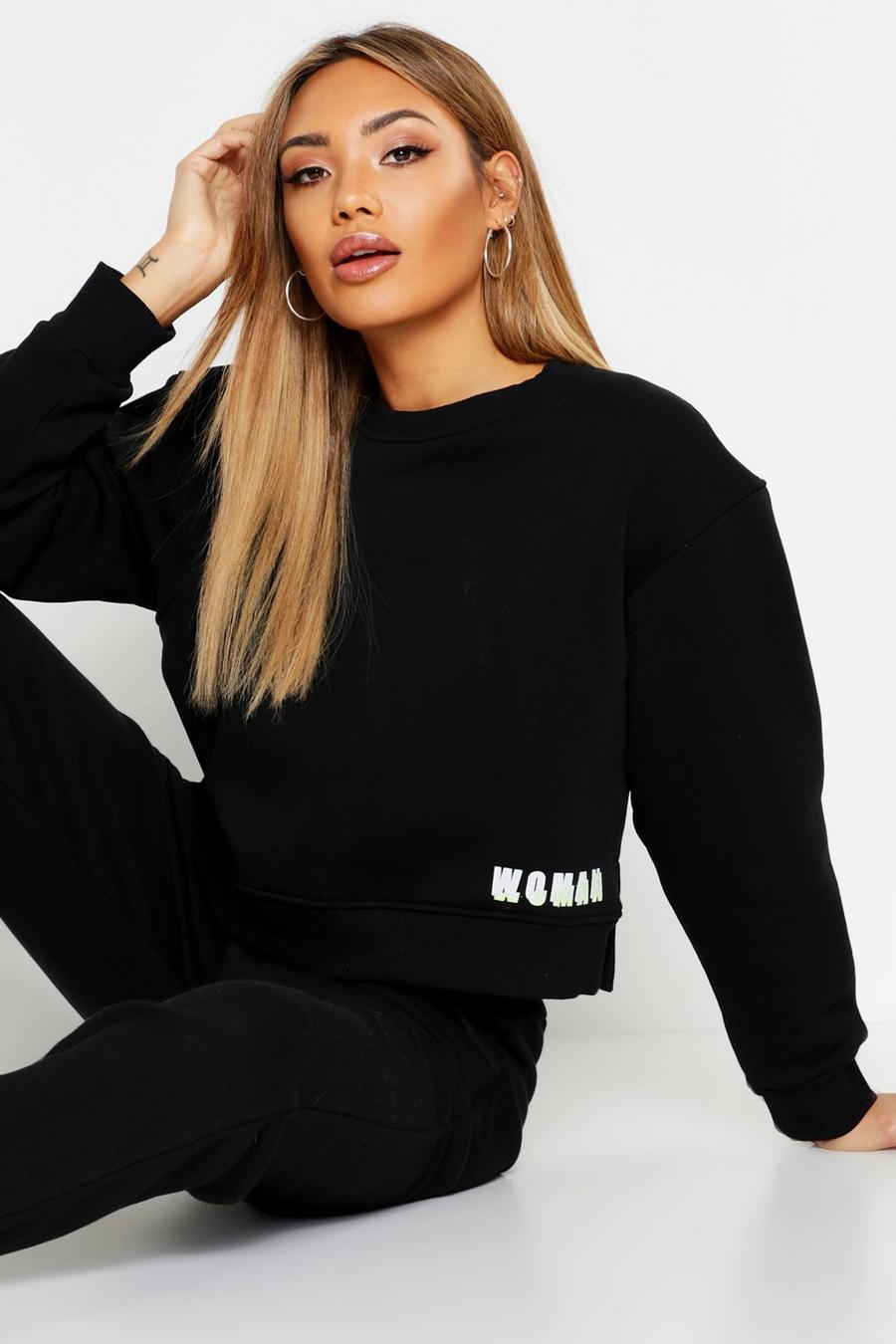 Cropped Neon Woman Slogan Sweat image number 1