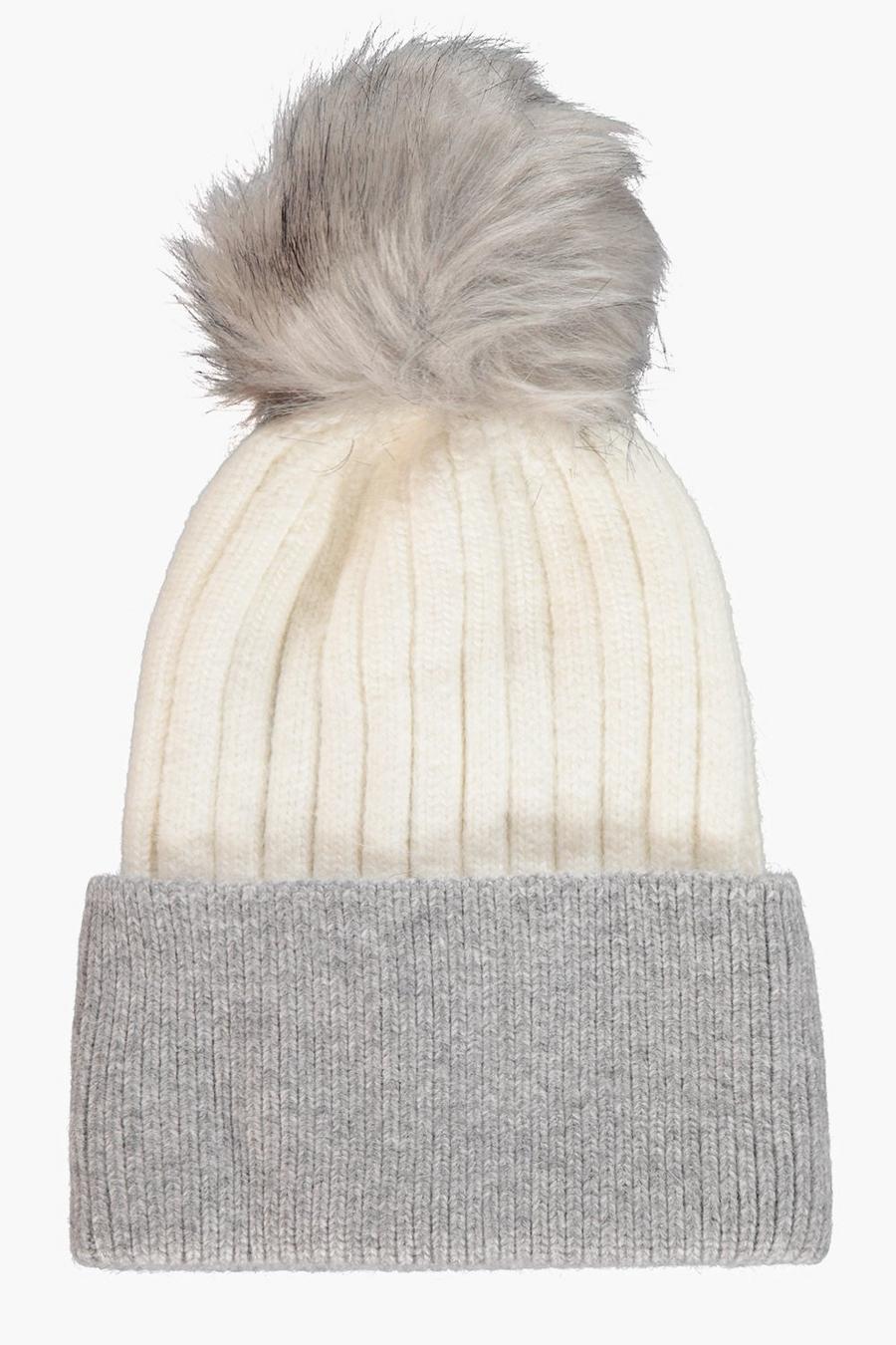 Colour Block Faux Fur Beanie image number 1