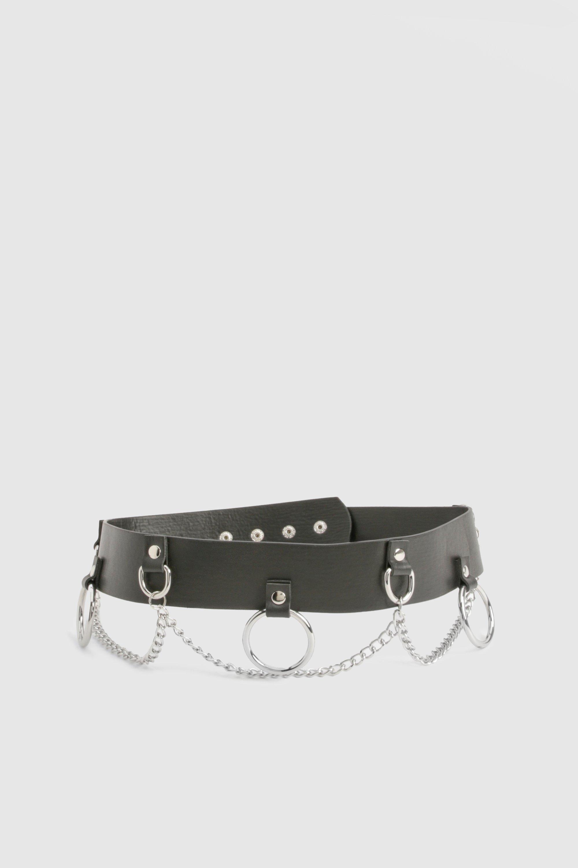 Leather belt with chain on sale detail