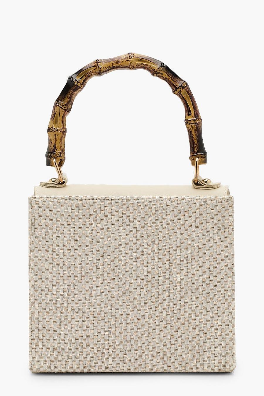 Cream white Woven Bamboo Handle Grab Bag image number 1