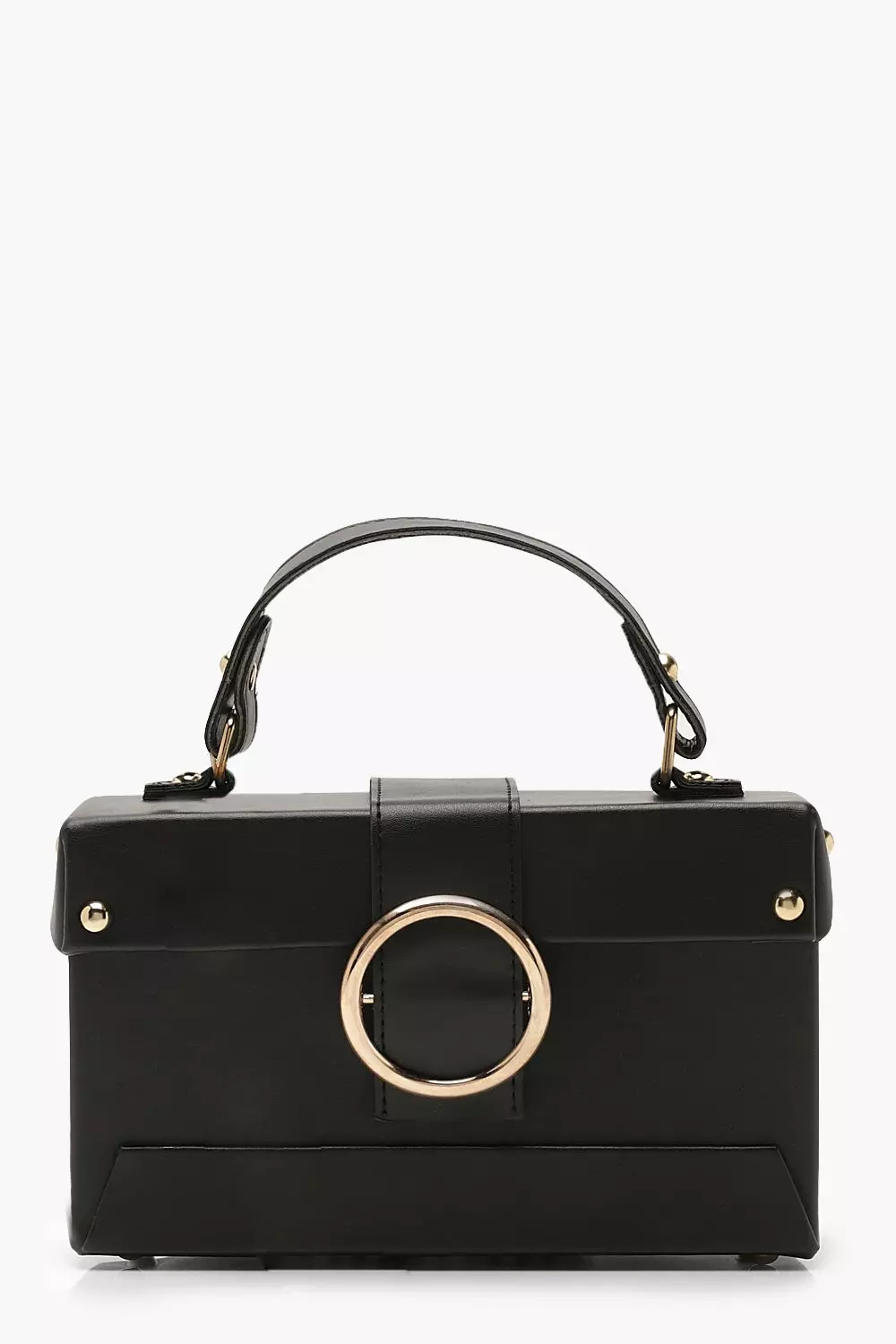 Black Ring Detail Structured Box Bag alternative image