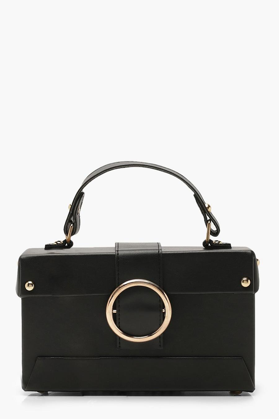 Black Boxig handväska med dekorativ ring image number 1