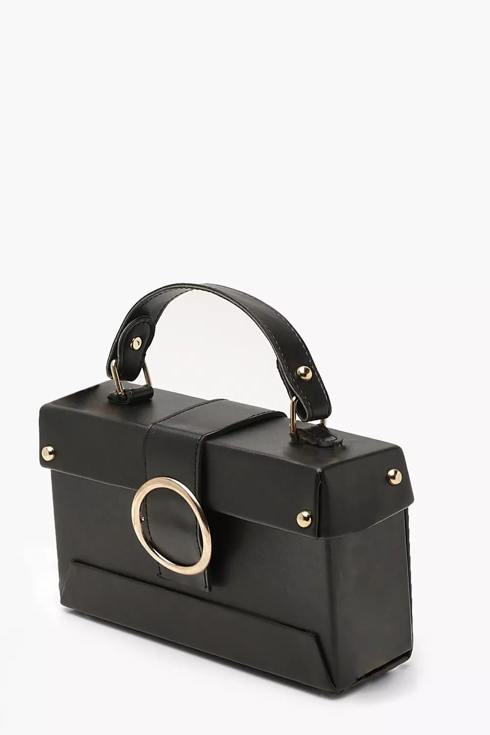 Black Ring Detail Structured Box Bag alternative image