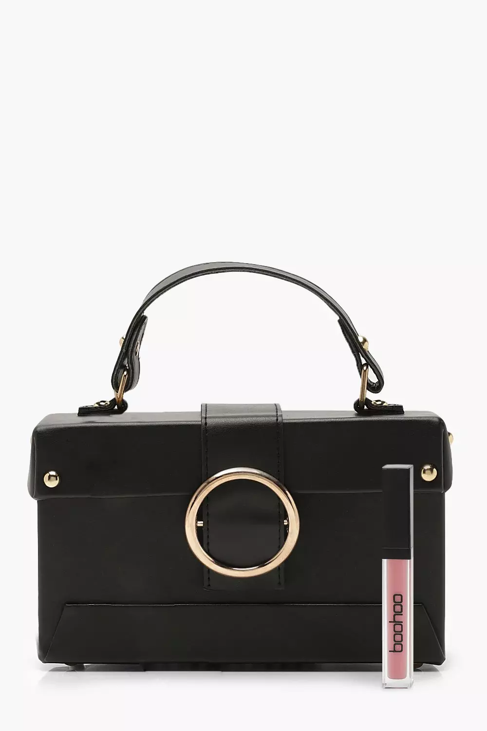 Black Ring Detail Structured Box Bag alternative image