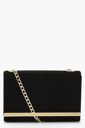 Structured Suedette Clutch Bag And Chain black