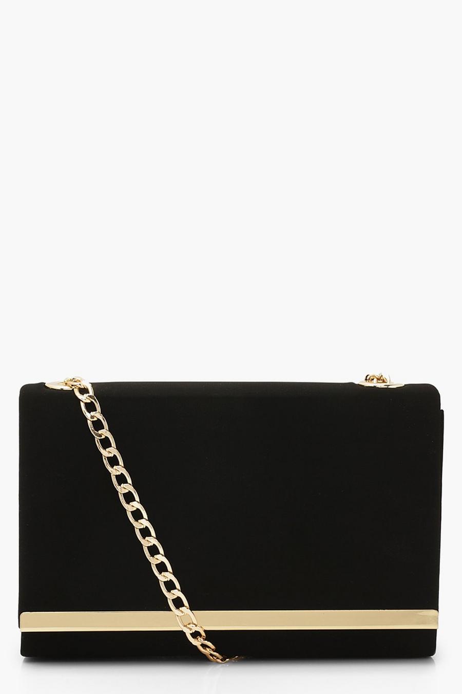 Black Structured Suedette Clutch Bag and Chain image number 1