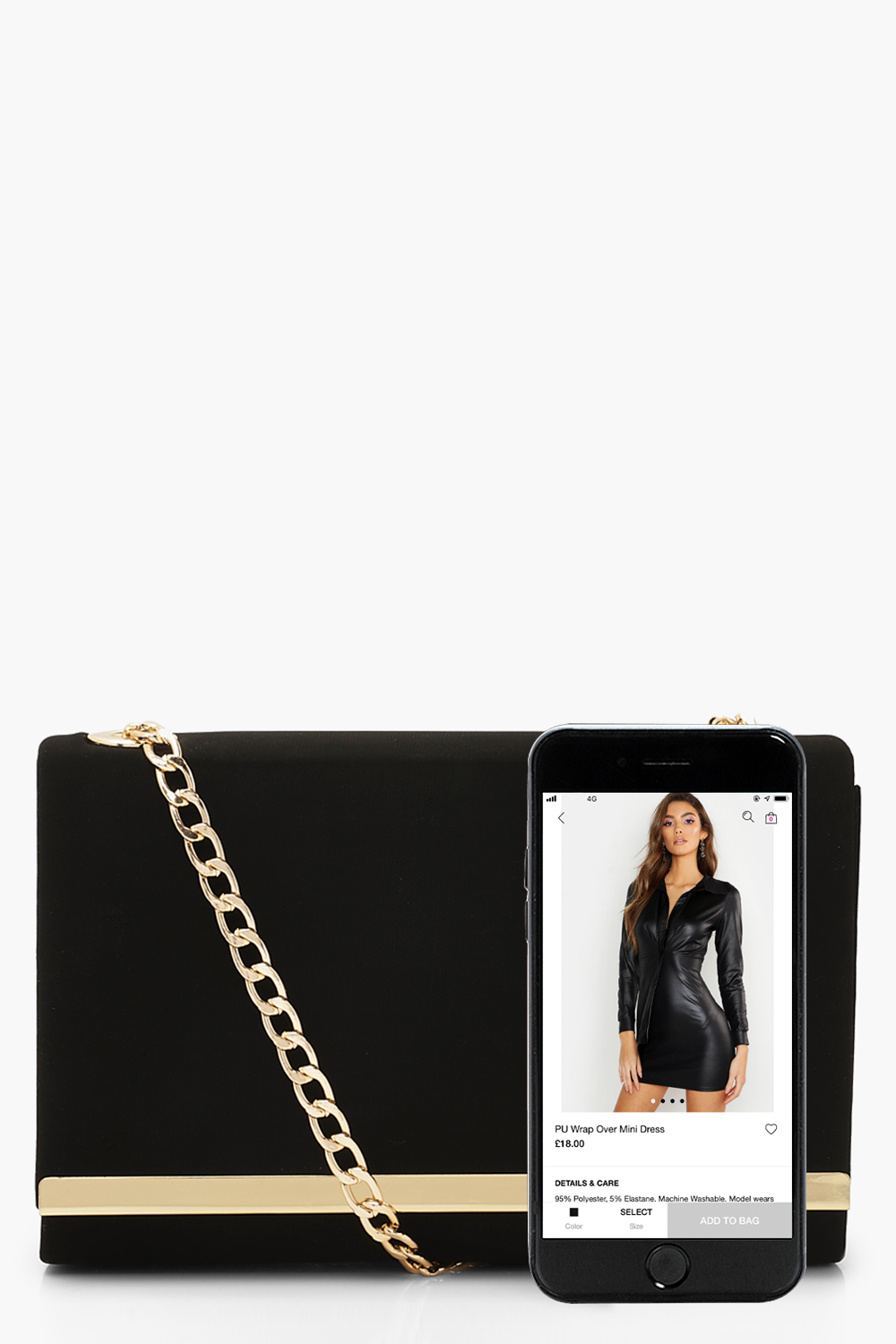 boohoo Feather Chain Strap Clutch Bag - Black - One Size