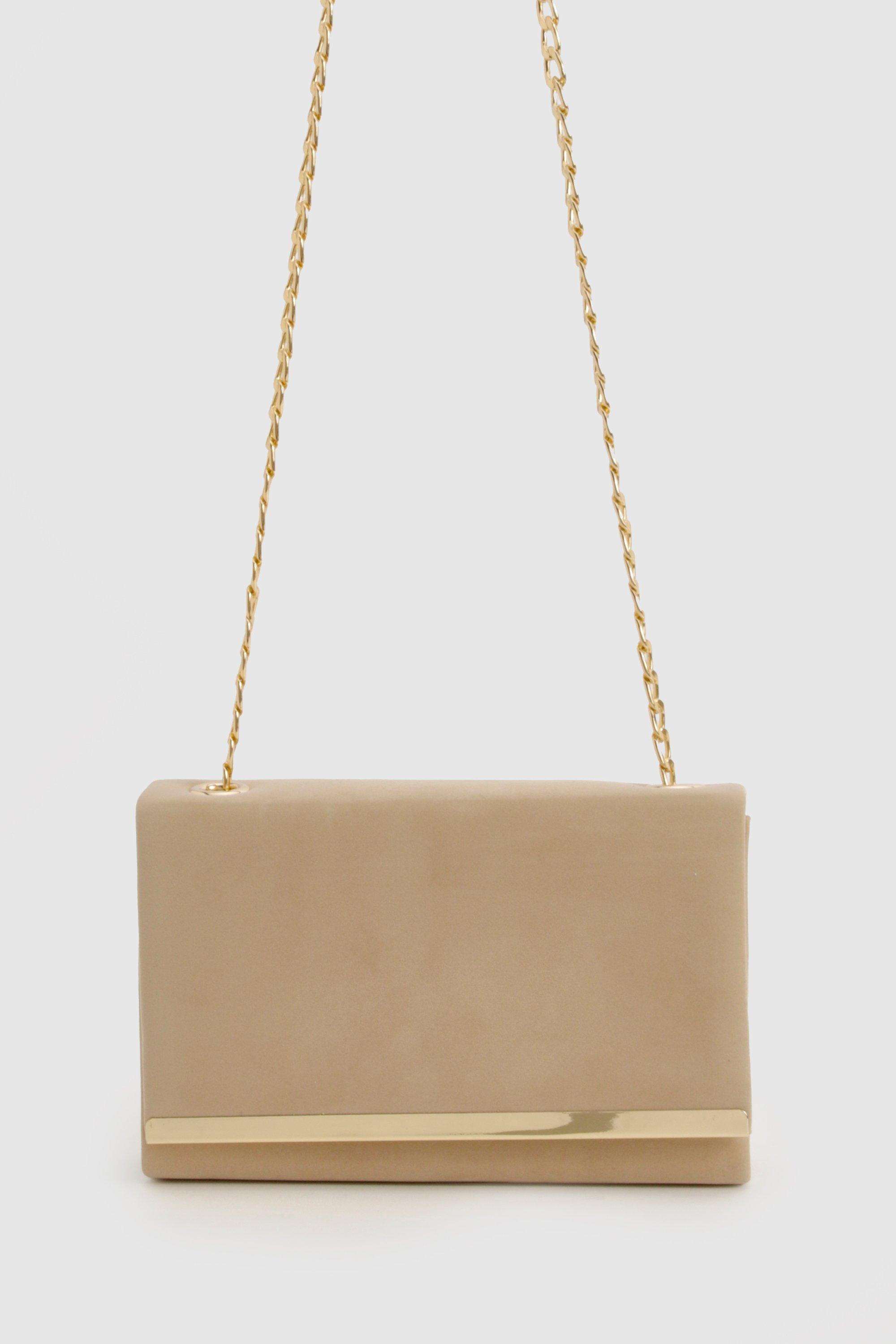 Structured Suedette Clutch Bag and Chain