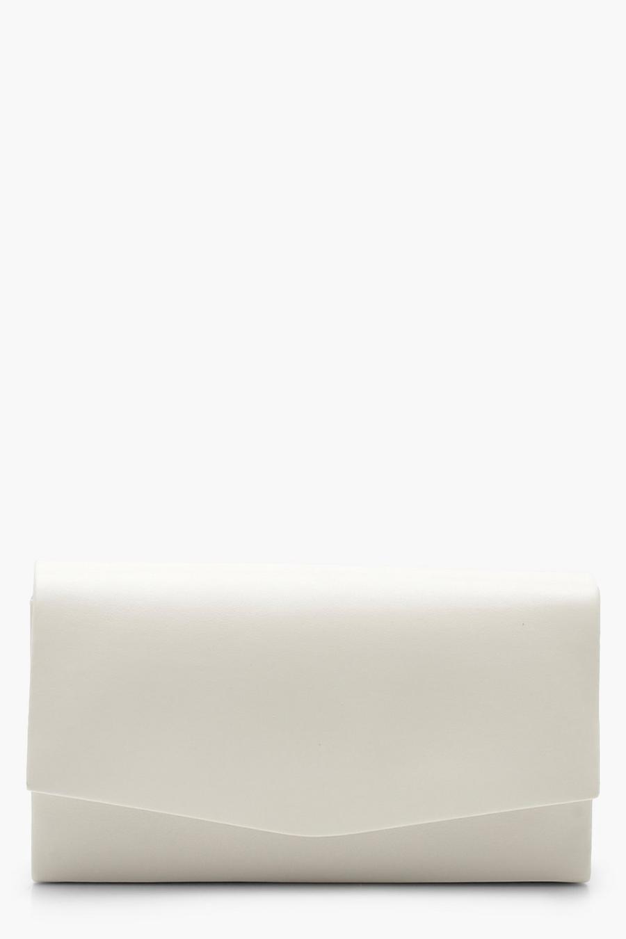 Bolso de mano estructurado de cuero sintético con cadena, Blanco white