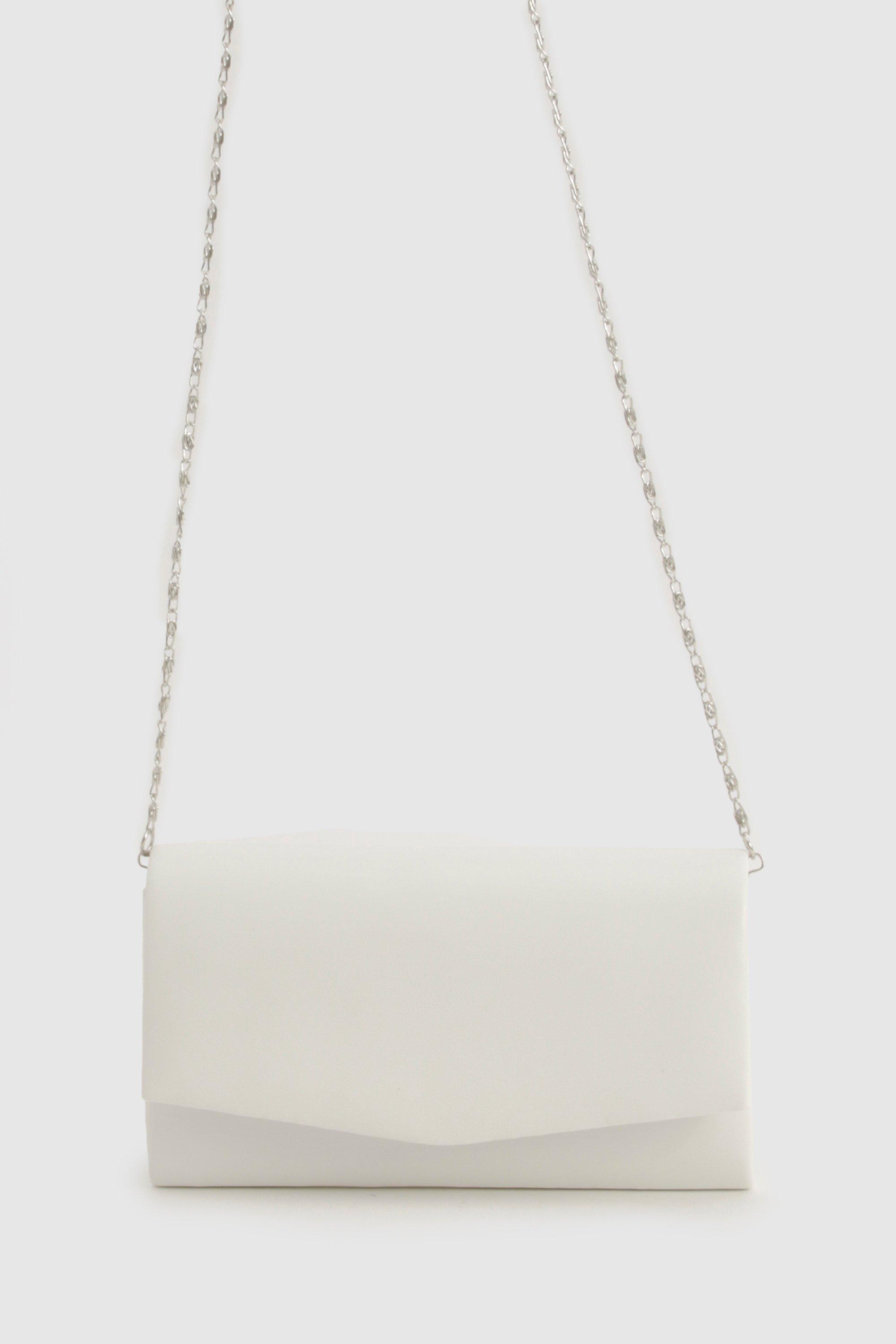 White clutch bag store with silver chain