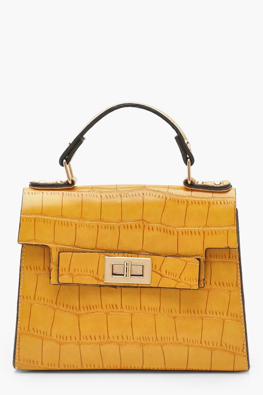 Yellow Faux Croc Small Tote Bag image number 1