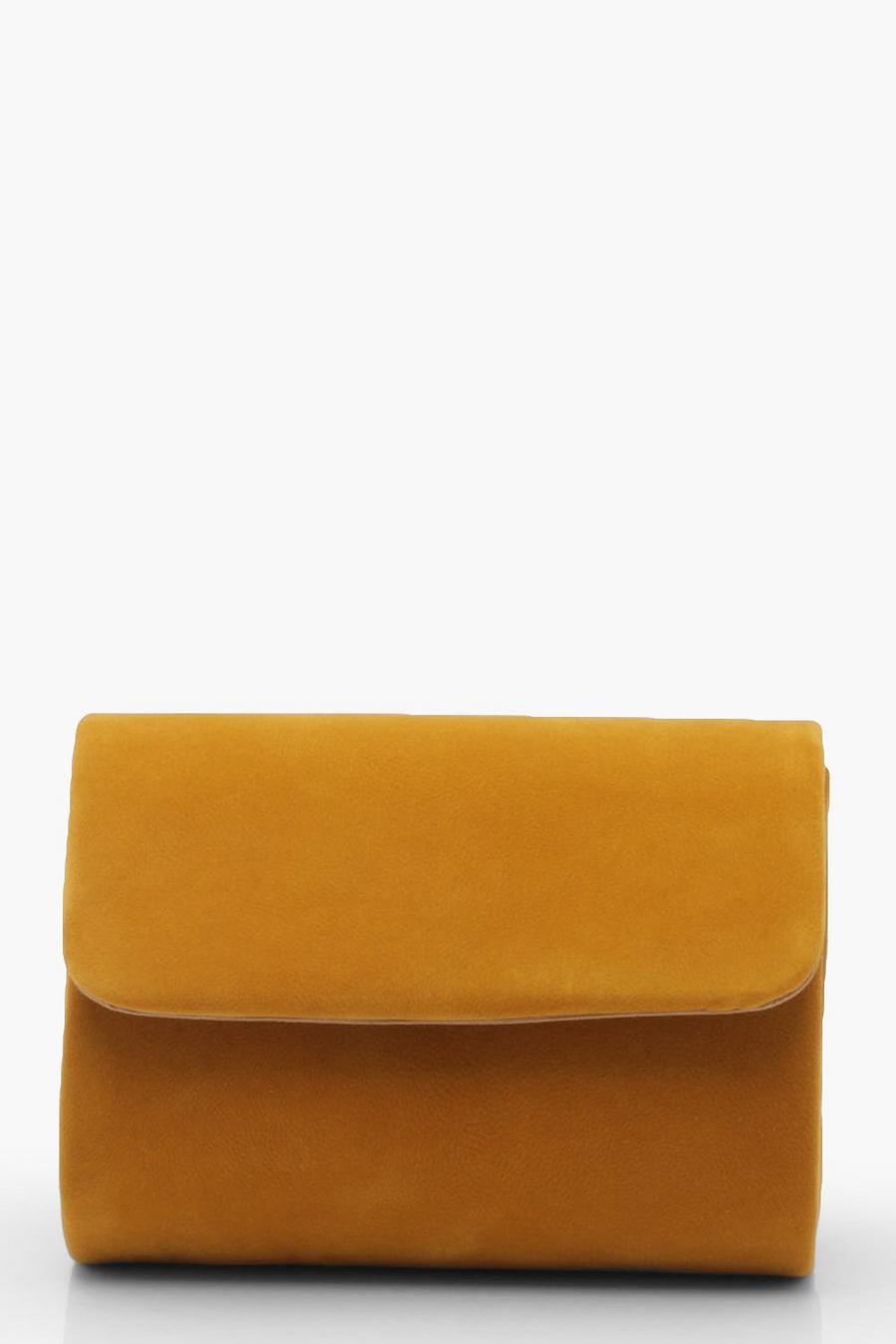 Mustard Micro Mini Suedette Clutch And Chain Bag image number 1