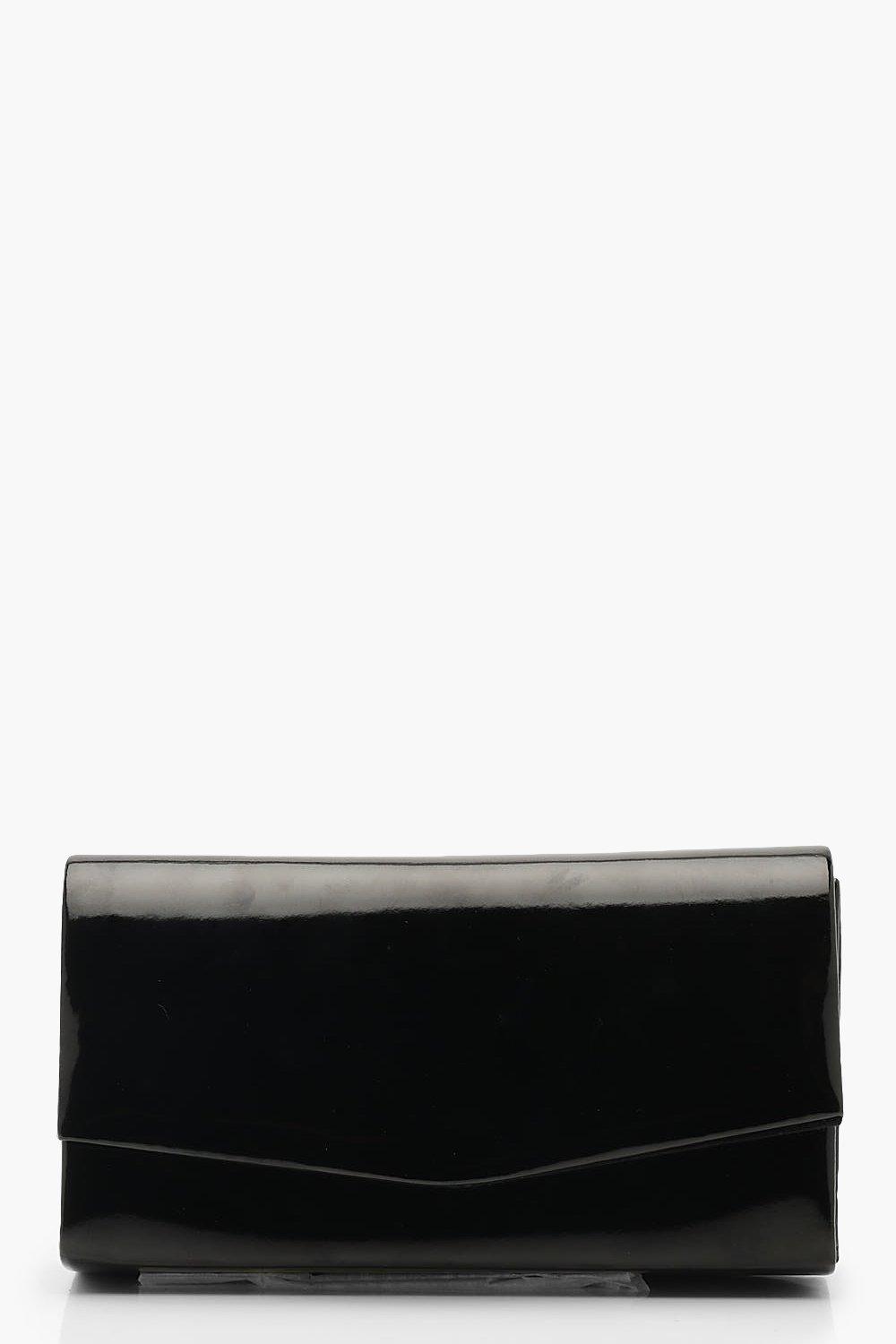 dark grey patent clutch bag