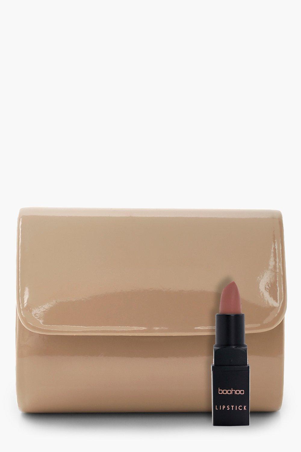 Taupe patent 2024 clutch bag