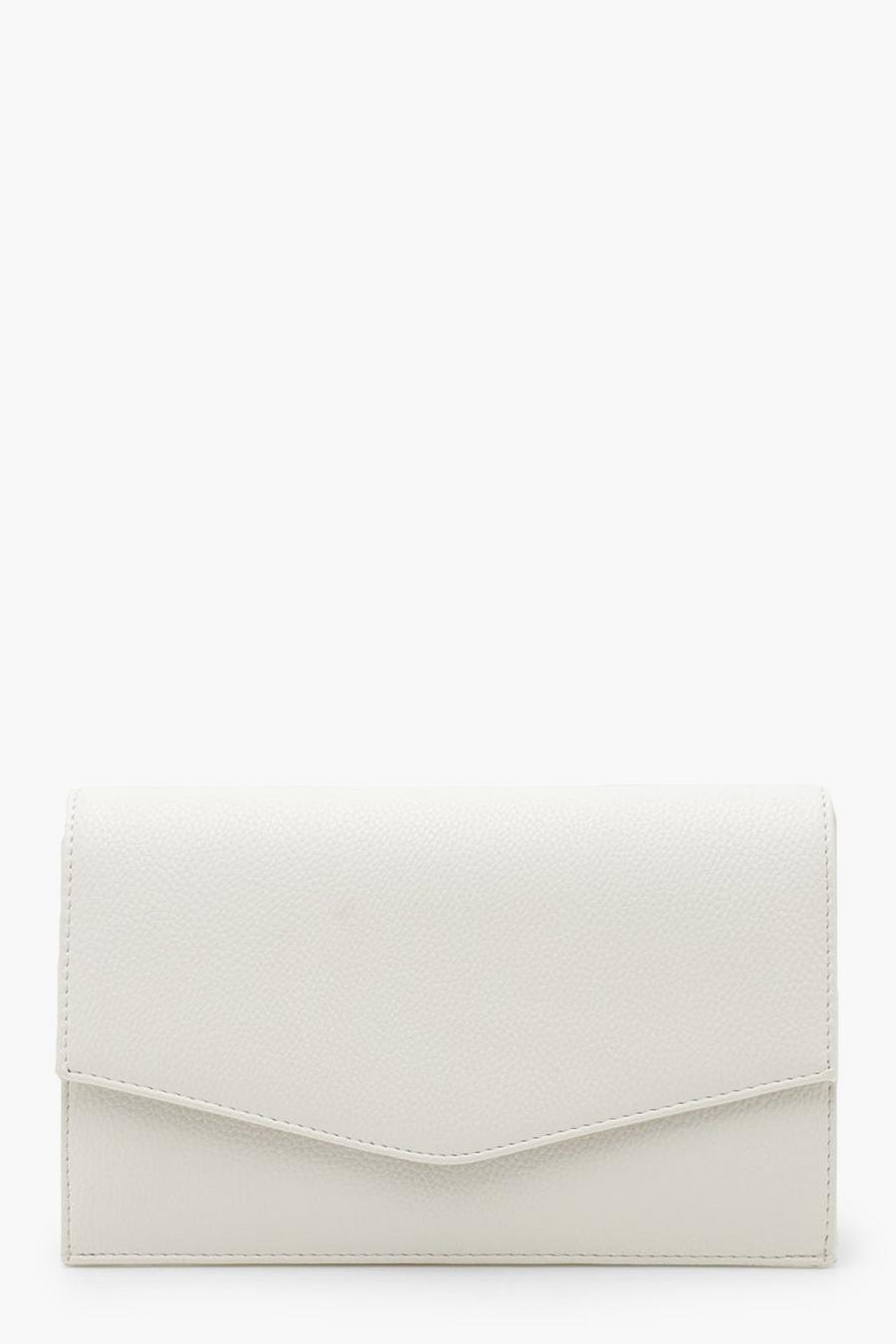 Bolso de mano estilo sobre de cuero sintético con cadena, Blanco image number 1