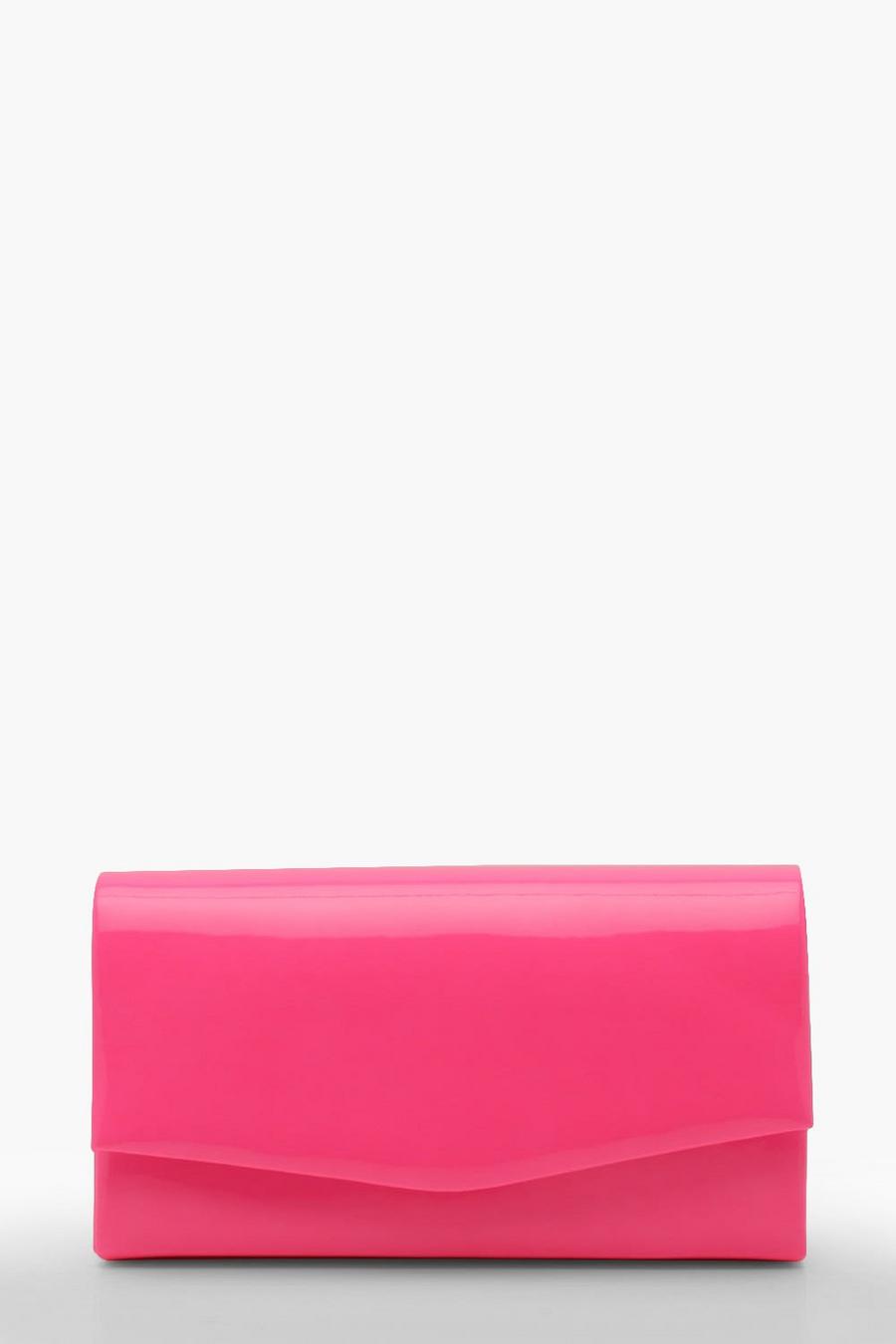 Pink Neonfärgad kuvertväska i lack med axelkedja image number 1