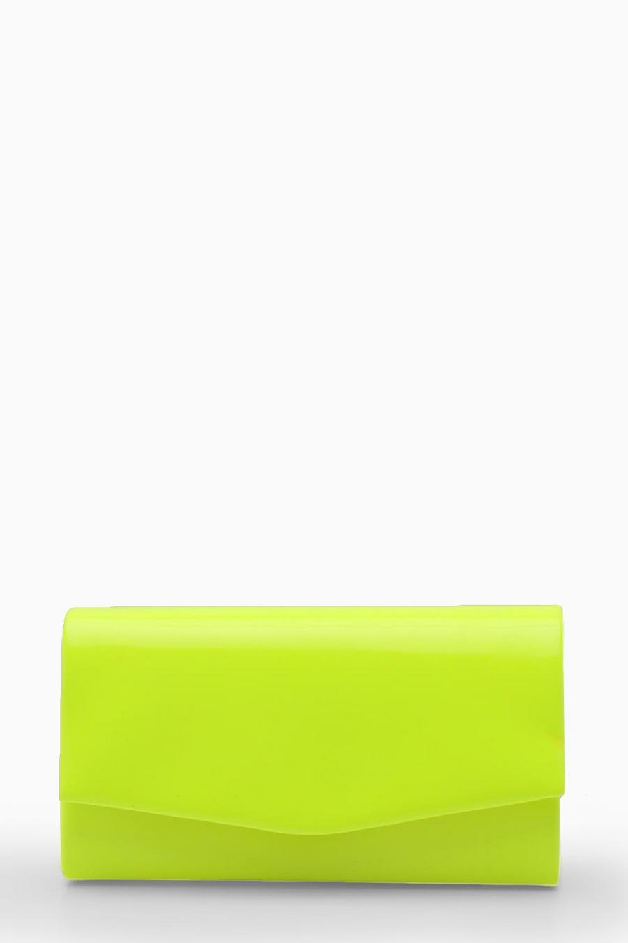 Yellow Neonfärgad kuvertväska i lack med axelkedja image number 1